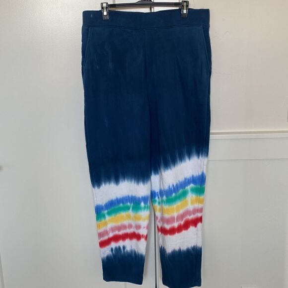 Lands’ End Serious Sweats Tie Dye Rainbow Blue Sweat Pants Women’s Large (14-16) - Picture 1 of 13